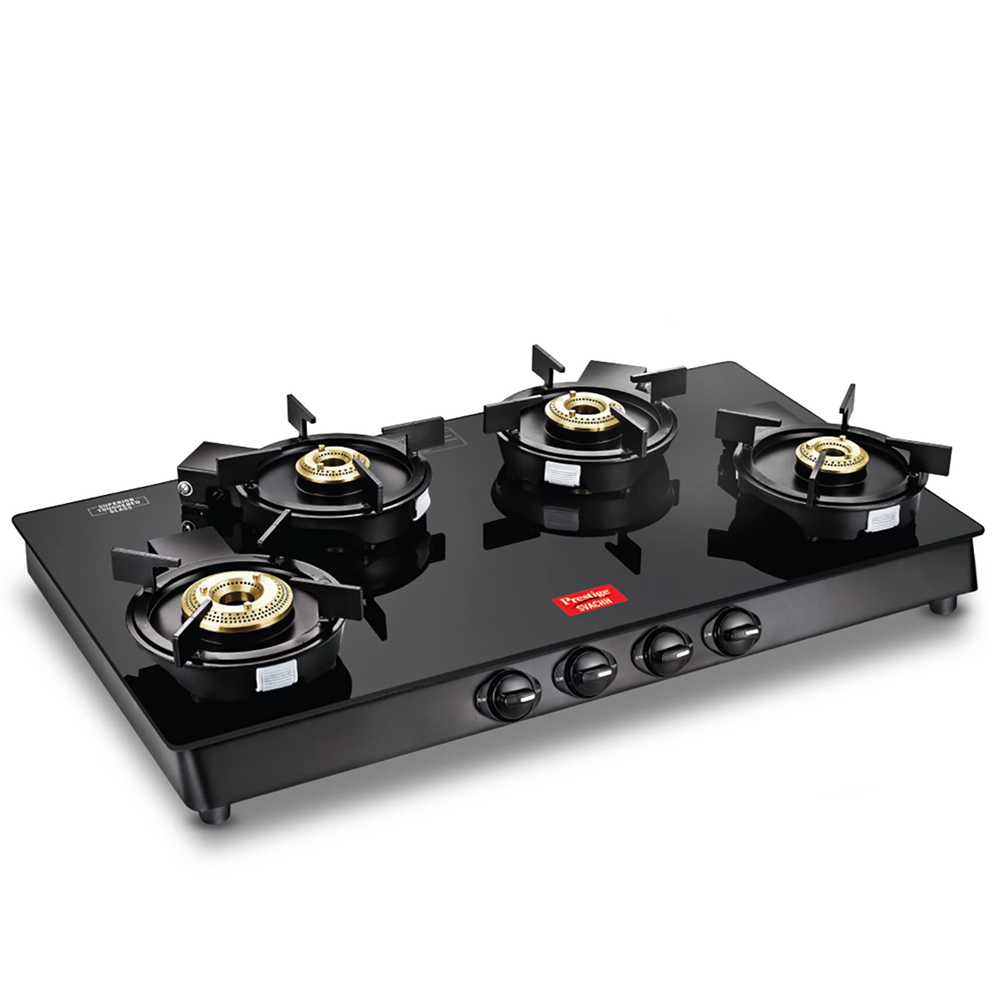 Prestige Svachh Neo Gtsn 04 L Toughened Glasstop Gas Stove with Liftable 4 Burners (Black), Open