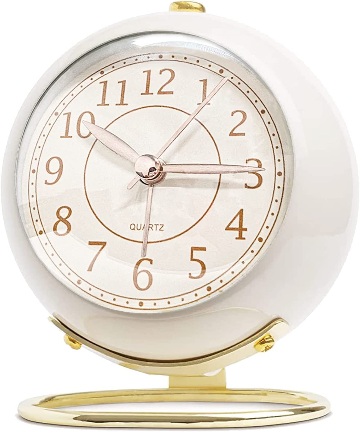 Kameishi Battery Operated Desk Alarm Clocks With Light,Retro Silent No Ticking Analog Small Clock,Loud Table Clock For Bedside/Kitchen/Kids/Room Decor Aesthetic Vintage(White)-Plastic,3.54 Inch,9 Cm