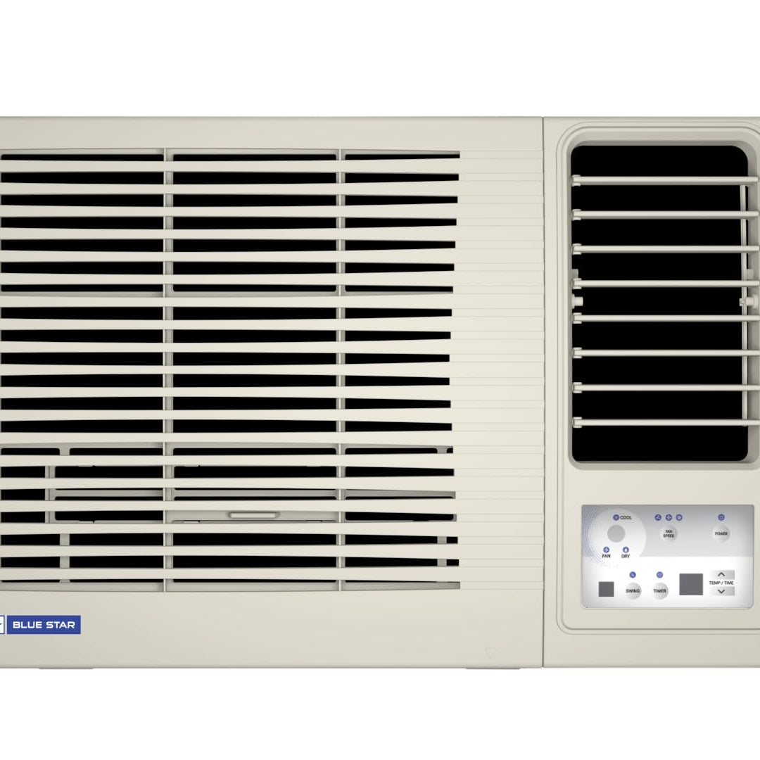 Blue Star 1 Ton 3 Star Fixed Speed Window AC (Copper, Turbo Cool, Fan Modes-Auto/High/Medium/Low, Hydrophilic Blue Fins, Dust Filters, Self-Diagnosis, 2024 Model, WFD312L, White)