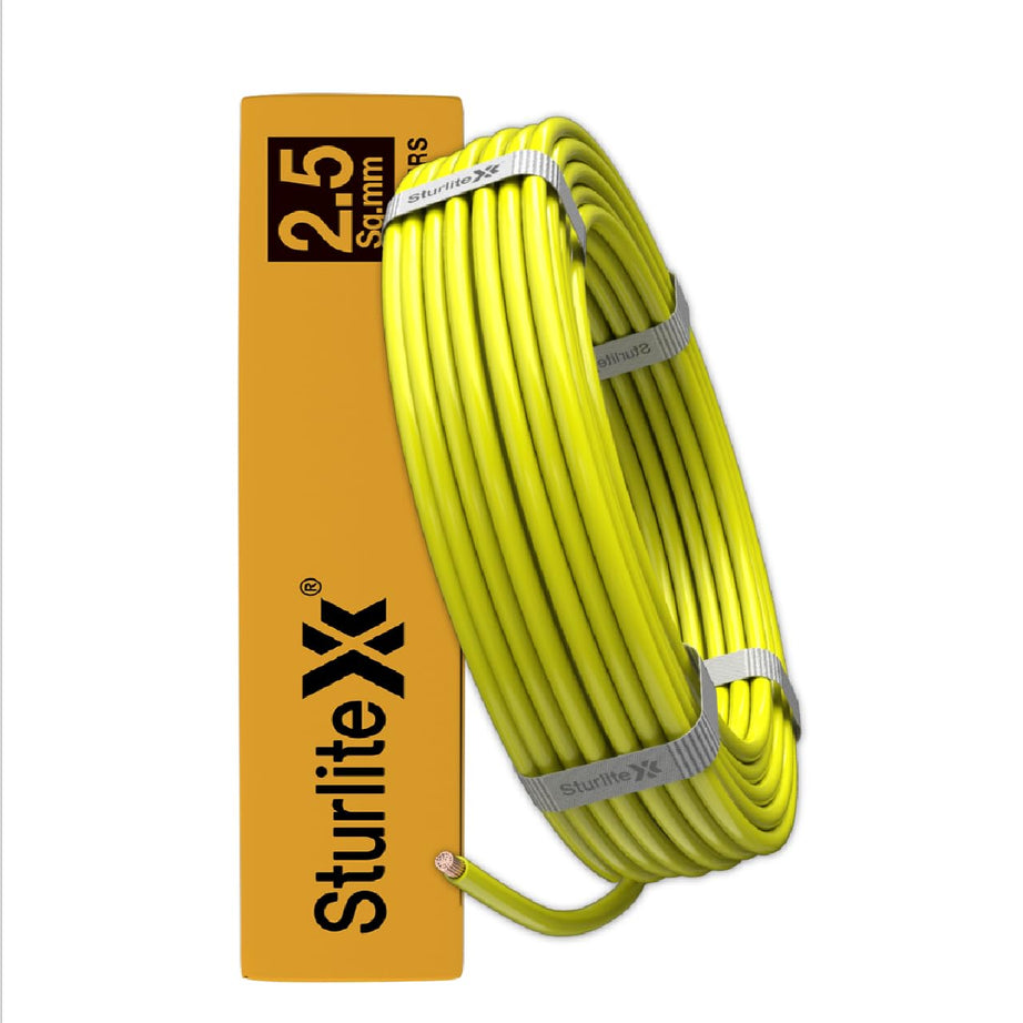 Sturlite Home Guard FR-LF 45 Meter Wire, (2.5 Sq.mm) PVC Insulated Pure Copper Wire| Multi-Strand, Fire Retardant and Anti Rodent Single Coil Flexible Cable (Yellow)