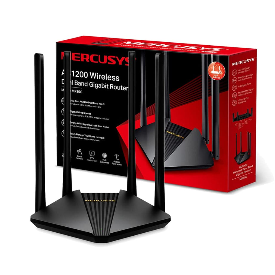 MERCUSYS MR30G AC1200 MU-MIMO Wireless Dual Band Gigabit WiFi Router | 1.2 Gbps Speed Wi-Fi | IPTV and IPv6 Supported | Access Point Mode | Broader Coverage with 4 High Gain Antennas