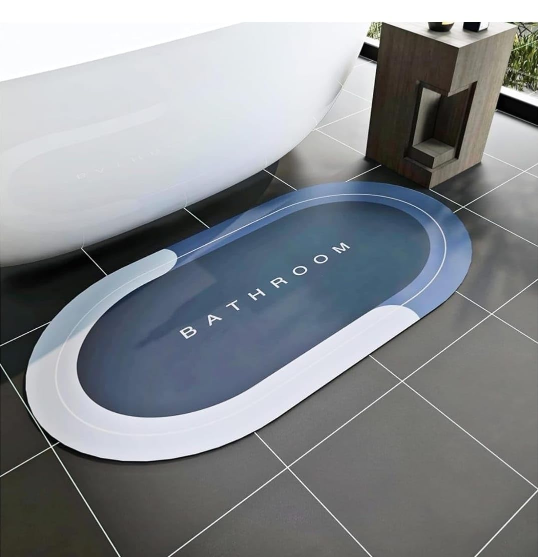 IDELLA Bathroom Mat,Door mat Door Mat, Rubber Non-Slip Quick Dry Rugs Fit Under Door Super Absorbent Thin Fashion Washable Oval Floor Bath Mat for Bathroom, Bathtub, Shower and Sink