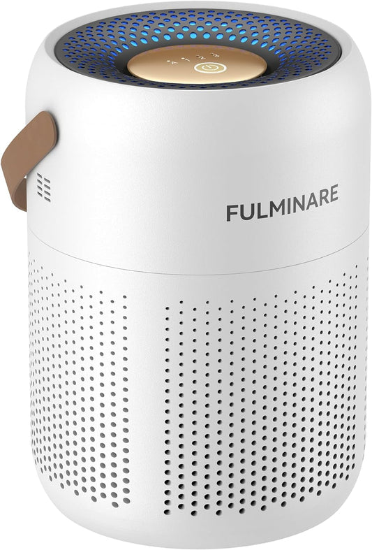 FULMINARE Air Purifiers, H13 HEPA Air Purifiers with 360° Air Inlet, 3 Speeds, Auto Air Quality Monitoring, Removes Dust, Smoke - Portable Small Low Noise for Bedroom, Pet, Office (White-1PCS)