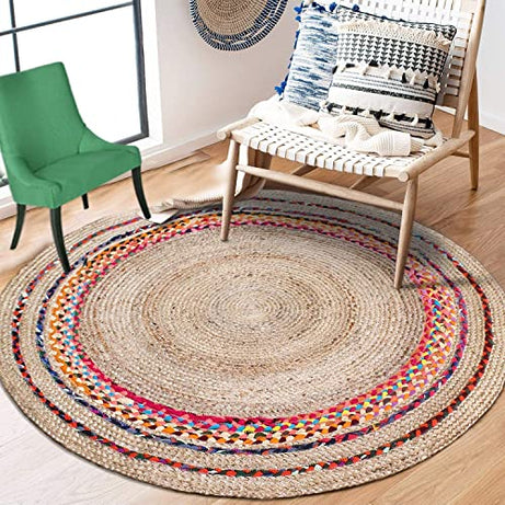 VASAC® Handmade Natural Jute Cotton Natural Fibers Floor/Door Mat Rug Furnish Décor Striped Rectangular Design Carpet for Bedroom Living Room (50 cm, doormat)