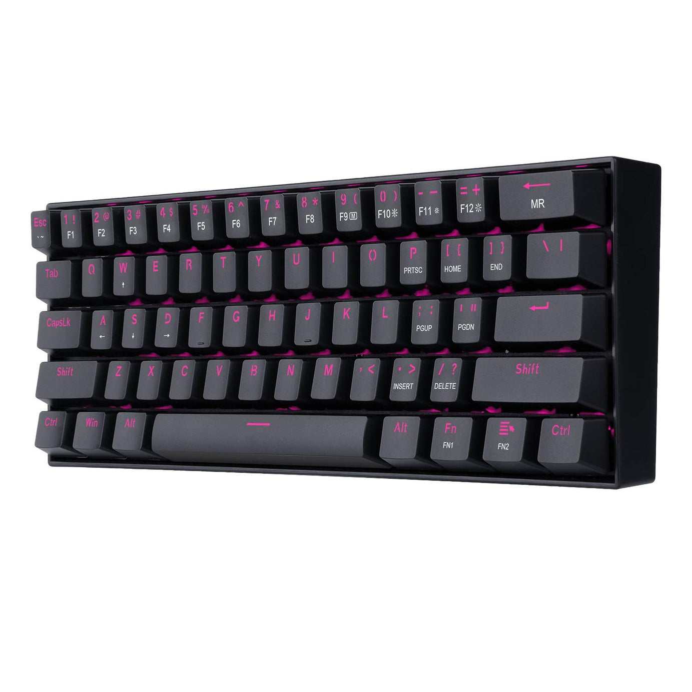 Redragon K630 Dragonborn 60% Wired Pink Single Lighting Gaming Keyboard, 61 Keys Compact Mechanical Keyboard with Brown Switch, Pro Driver Support, Black