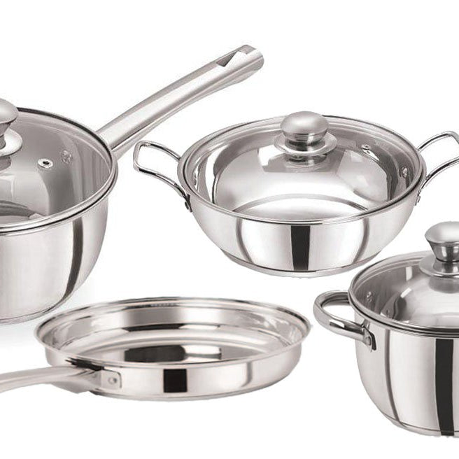 Pristine Tri Ply Induction Base Cooking Essential St. Steel Cookware Set, 4PCS, Silver