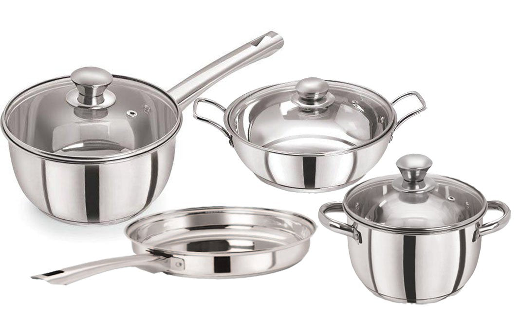 Pristine Tri Ply Induction Base Cooking Essential St. Steel Cookware Set, 4PCS, Silver