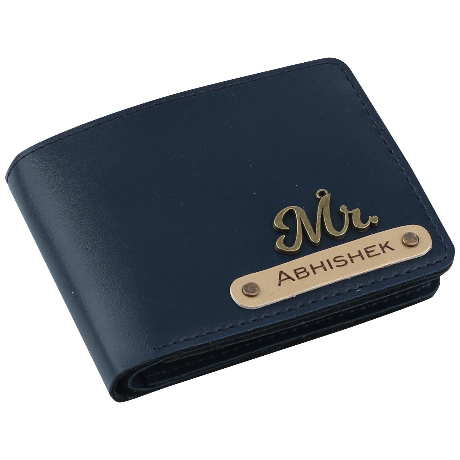 AICA Personalized Name & Charm Leather Wallet for Men (NavyBlue) | Birthday Anniversary Wedding Gifts for Husband Groom Friend Men