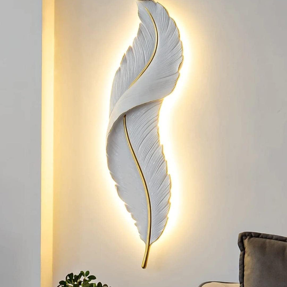 Modern Art & Craft's® Royal Led Wall Sconce for Bedroom Luxury White Best Living Room Light Fixture Modern Feather Design Indoor Lustre Woos Lamps (24"x9" Inch)(White/Gold)