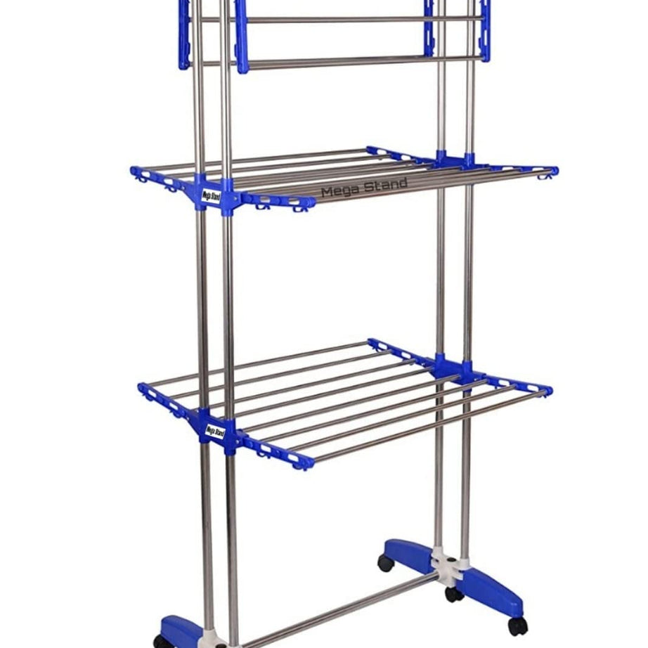 Mega stand Clothes Stand for Drying | Stainless Steel Cloth Drying Stand for Home with 6 Wheels | -(Royal Blue)