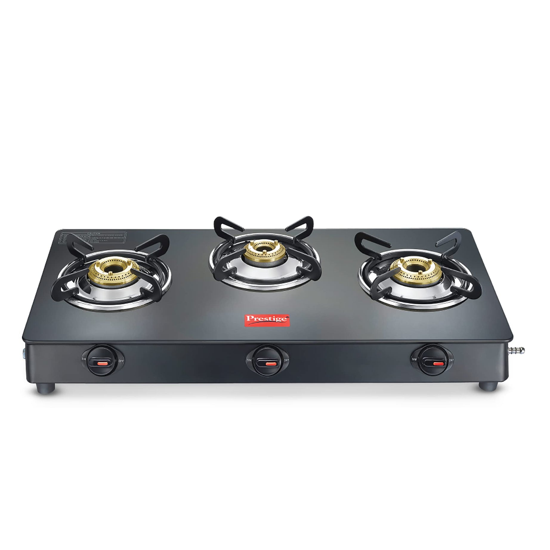 Prestige Magic plus Toughened Glass-Top 3 Brass Burner LPG Gas Stove(GTMP-03) | Black Spill Proof Design | Ergonomic Knob | Tri-Pin Burner