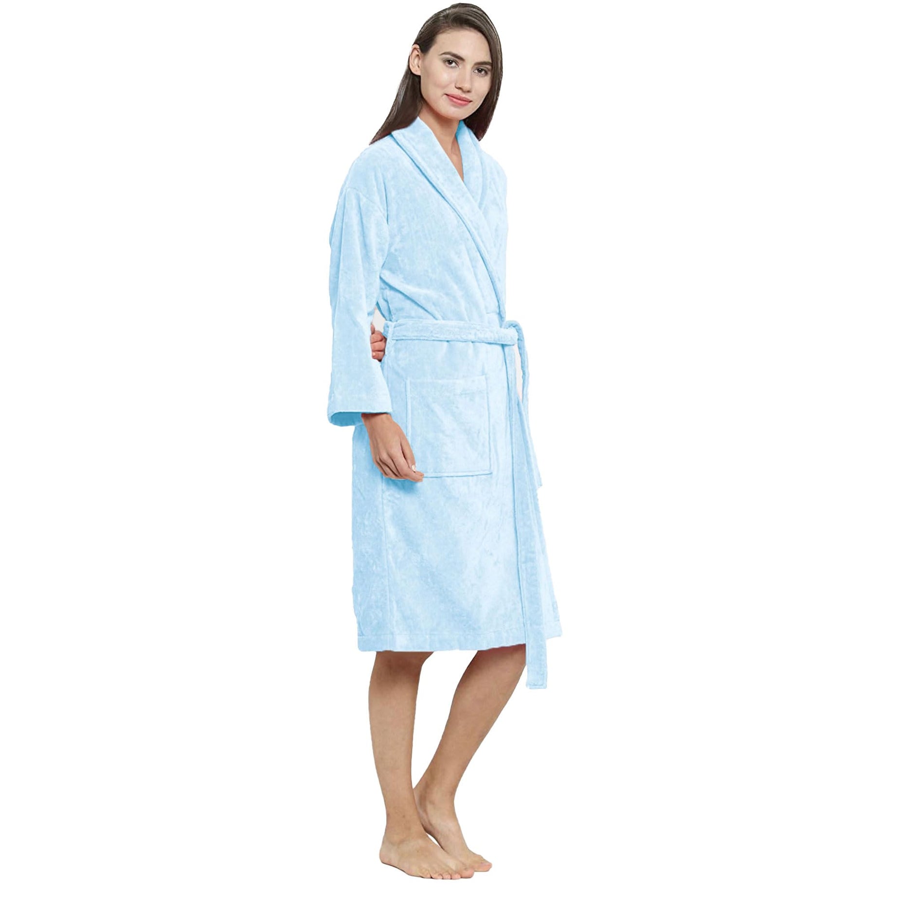 Trident Soft Comfort 100% Cotton Shawl Collar Bathrobe, Purssing Gown, Super Soft, Absorbent-Perfect for Gym, Shower, Spa, Hotel Robe, Vacation (Pure Aqua, Large)