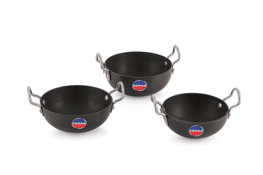 TOSAA Hard Anodised Serving Kadhai 3Pc Set- 340,ml,360, 375ml capacity