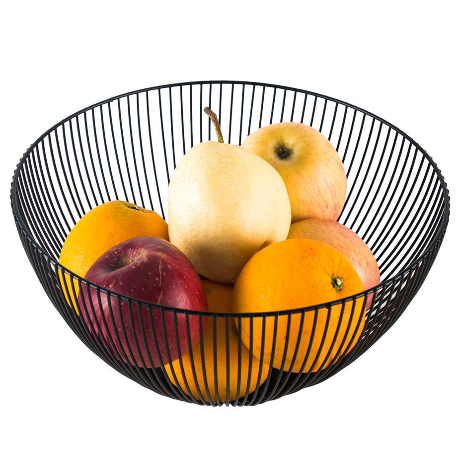 Fruit Dish Round Fruit Basket Metal Wire Vegetable Bowl Creative Stylish Candy Dish for Living Room, Kitchen, Pantry, Office (black-large)