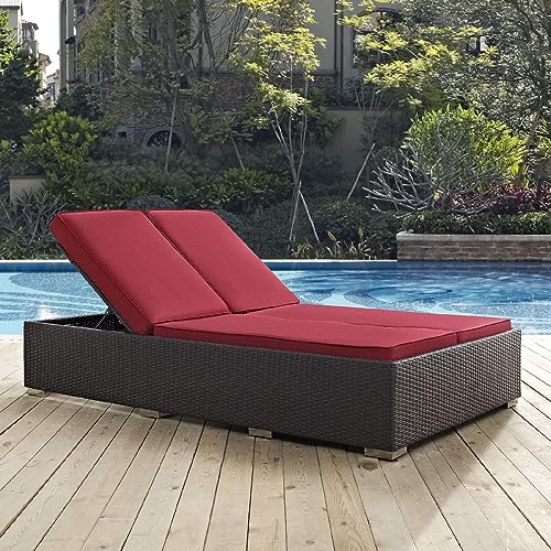 LOCCUS Outdoor 2 Pieces Chaise Lounge Chair, Patio Adjustable Chaise Loungers with Cushions for Garden Balcony Yard Deck.(Brown and Red Color)