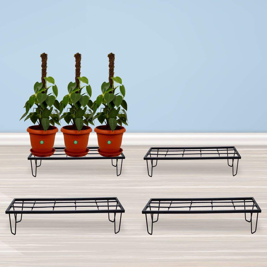 TrustBasket Lantana Anti Rust Metal Plant Stand for balcony (Set of 4, Black) | Planter stand for living room | Pot stand for outdoor & Indoor plants