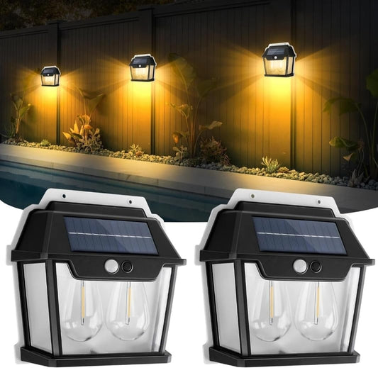 Neo Elect Solar Motion Sensor LED Double Lamp Warm White Light Outdoor for Home Wall Room Balcony Garage Backyard Garden (Pack of 2)