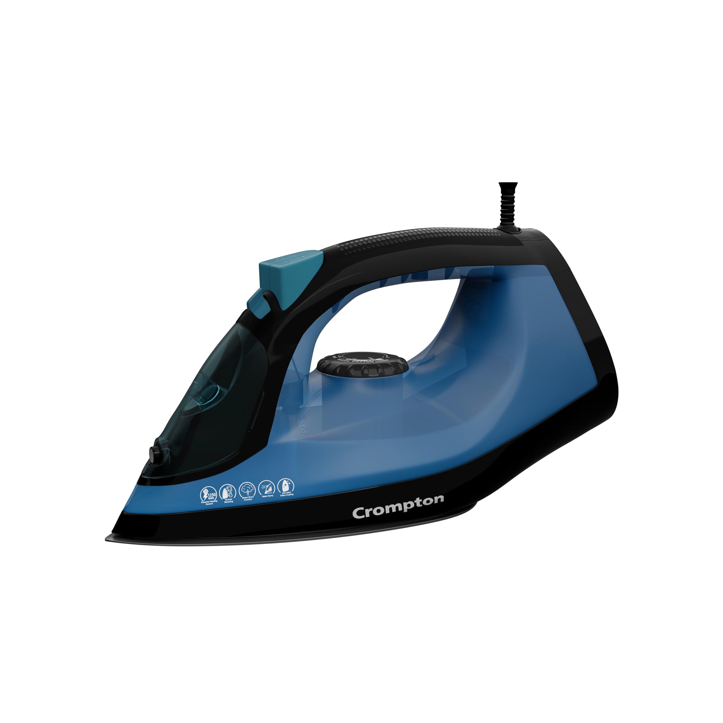 Crompton FabrimaX Plus 1250 W Steam Iron with 200 ml water tank, Upto 13g /min Steam Output and Teflon Coating Soleplate (Purple), 6 Fabric Settings.