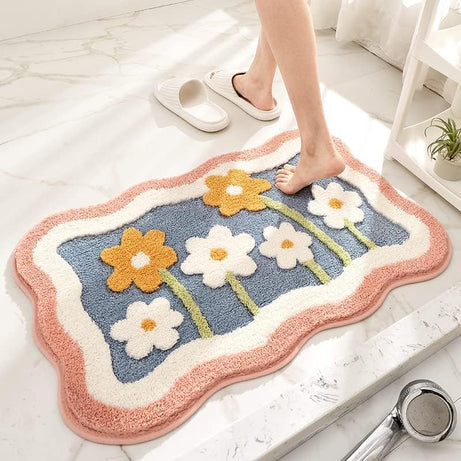 Roseate Little Flower Super Soft Anti Skid (40x60 cm) Super Absorbent Mats Microfibre 2000 GSM Mat for Bathroom/Bedroom/Kitchen/Door Mat/Floor Mat Pack of 1