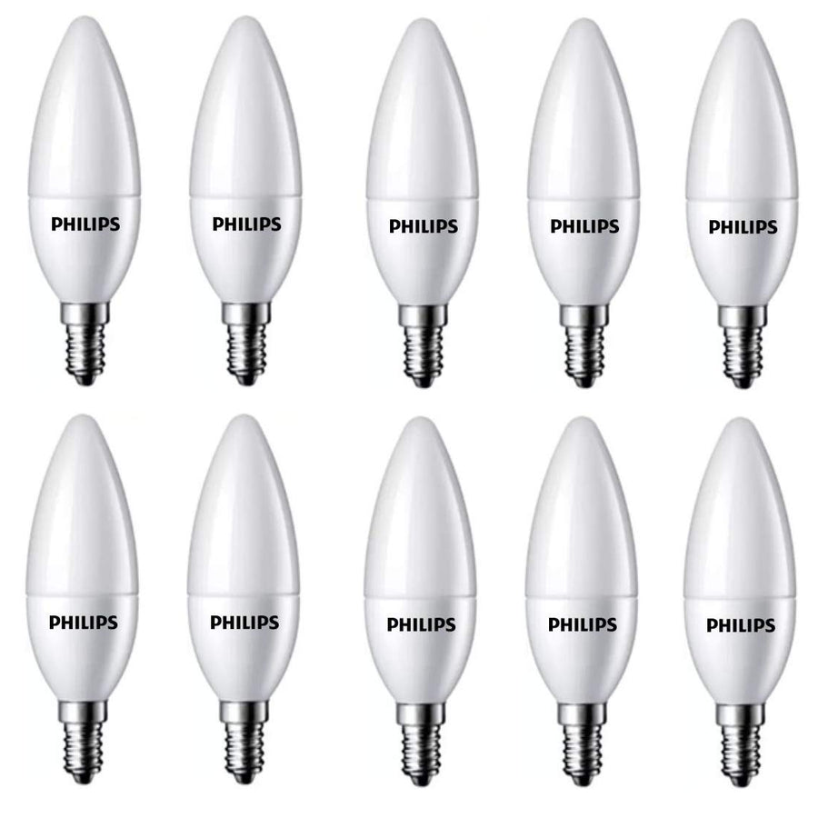 Philips 4-Watt 400-lumen Frosted Candle E14 Base (Warm White, Pack of 10) - Decorative, Ambience for Chandeliers, Wall lights, Desk lamps, Floor lamps