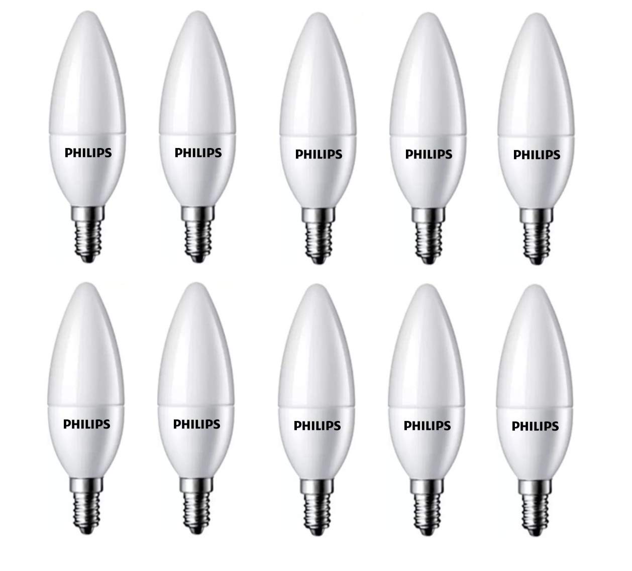 Philips 4-Watt 400-lumen Frosted Candle E14 Base (Warm White, Pack of 10) - Decorative, Ambience for Chandeliers, Wall lights, Desk lamps, Floor lamps