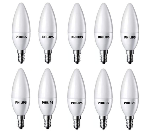 Philips 4-Watt 400-lumen Frosted Candle E14 Base (Warm White, Pack of 10) - Decorative, Ambience for Chandeliers, Wall lights, Desk lamps, Floor lamps