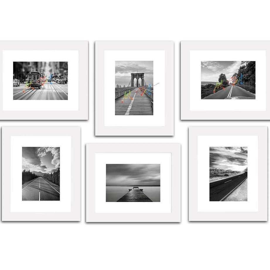 Art Street Decorative Premium Set of 6 Individual Wall Photo Frame (8" X 10" Picture Size matted to 6" x 8")