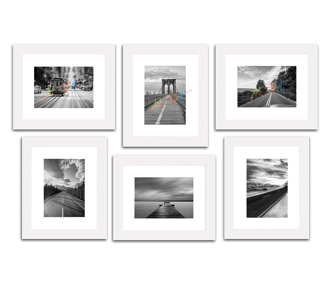 Art Street Decorative Premium Set of 6 Individual Wall Photo Frame (8" X 10" Picture Size matted to 6" x 8")