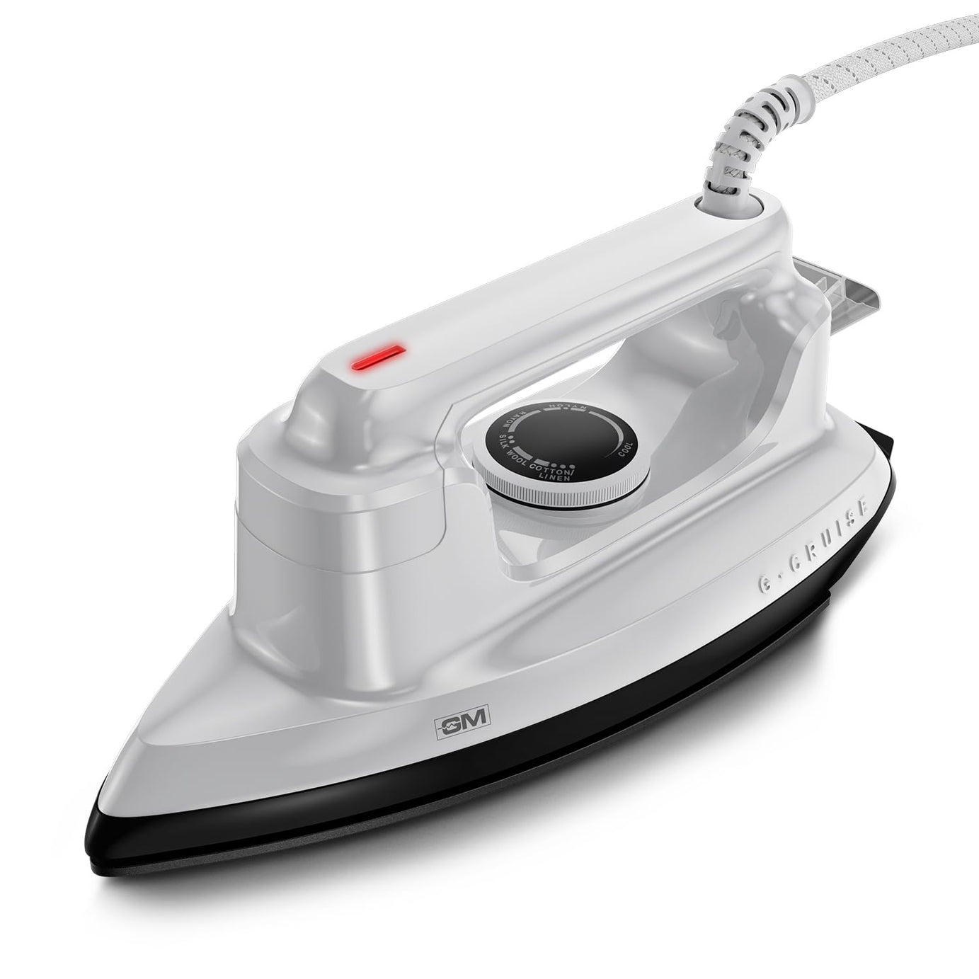 GM G-Cruise Dry Iron with Thermostat Control - Quick and Easy Wrinkle Removal for Clothes, Linens, and Other Fabrics | 1000 Watt Dry Iron With Dual Layer German Technology Non-Stick Coating - White