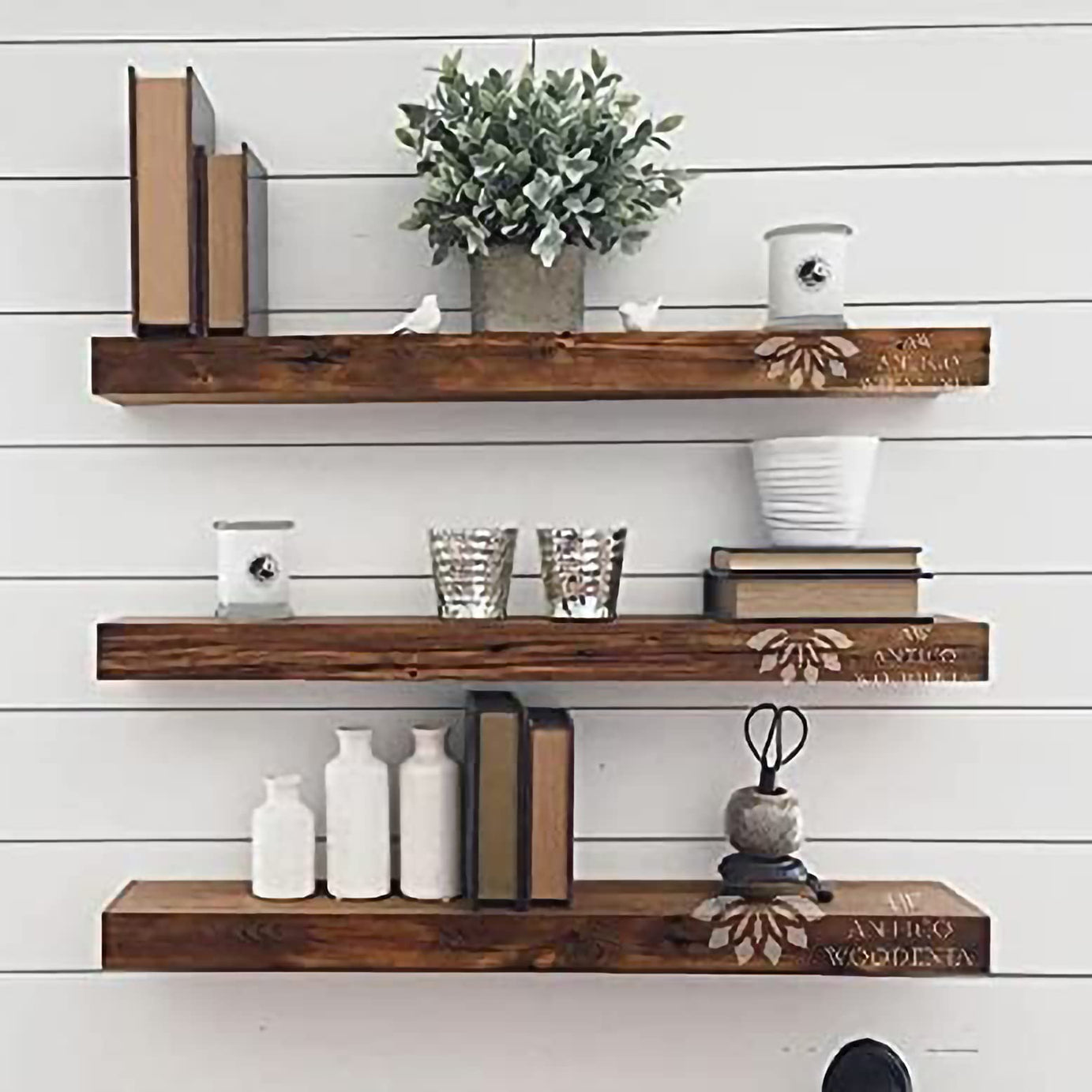 ANTICO WOODENIA 20 Inch Sheesham Wood Floating Wall Shelf| Wall Mount| Wall Rack| Wall Bracket| Wall Cabinet| Floating Wall Shelves (Large, Set Of 3), Brown