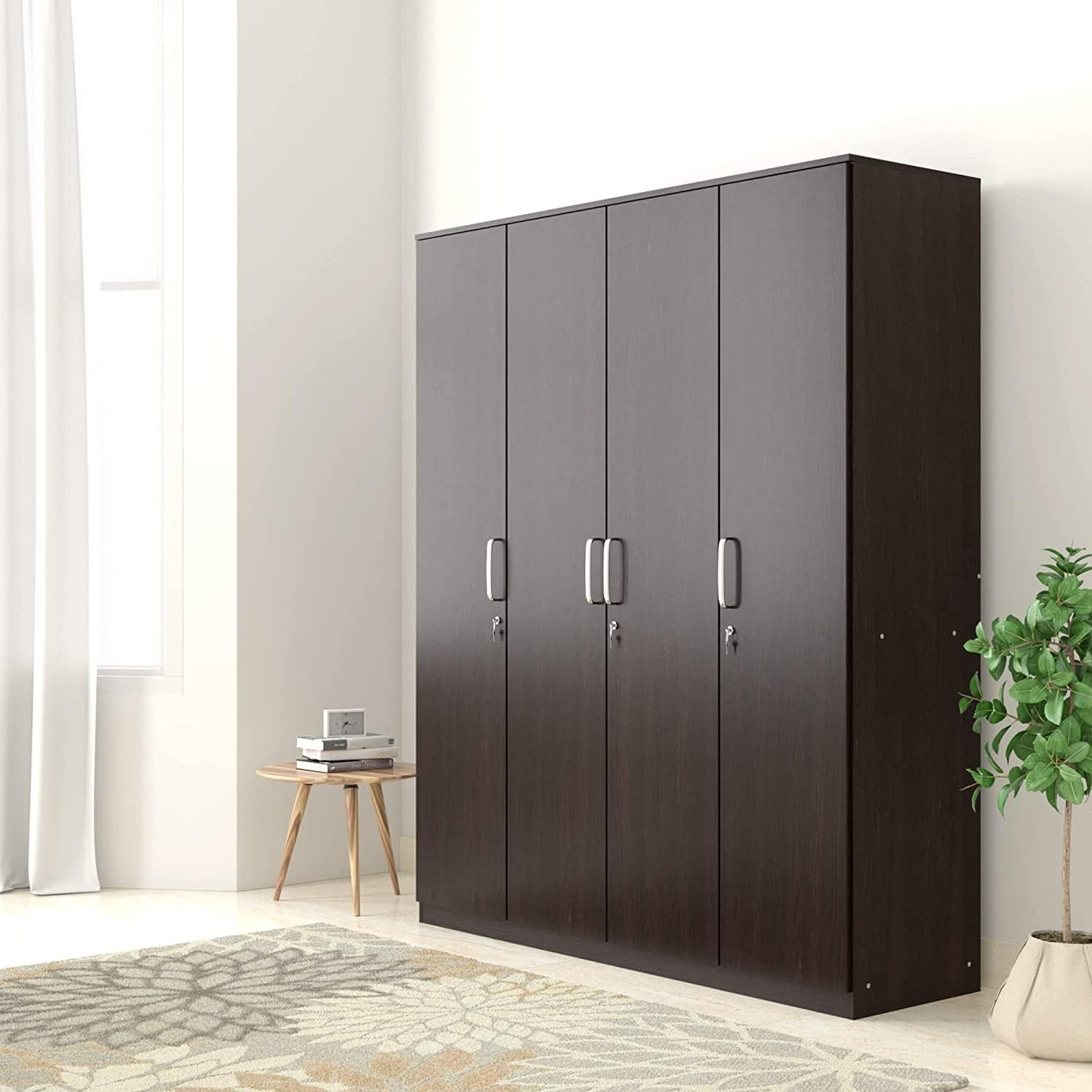 Amazon Brand - Solimo Madray Engineered Wood Wardrobe, Wenge, 4 Door