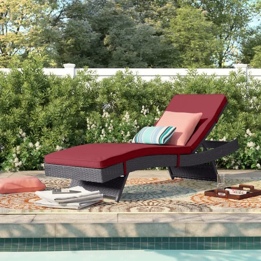 NIRANKAR Furniture Outdoor Rattan and Wicker Adjustable Reclining Backrest Lounger Chair,Back Cushion, for Poolside, Backyard, Deck, Chaise Lounger, Sunbathing Patio Sun Lounger, Backyard ( RED)