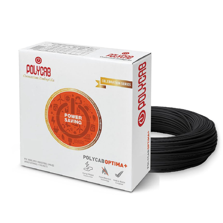 Polycab Optima Plus FR-LF 1 SQ-MM, 90 Meters PVC Insulated Copper Wire Single Core Flexible House Cable for Domestic & Industrial Connections Electric Wire (Black)