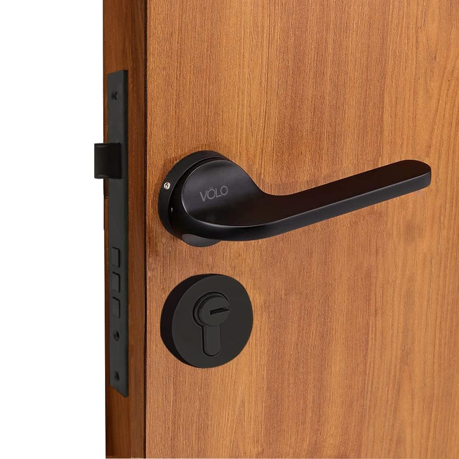 Volo Mortise Door Lock Set with Brass Cylinder and 10" Lock Body for Home/Hotels/Office in Satin Finish (Model No. 2089) (HOR, Black) (Bedroom Door Mortise Lock)