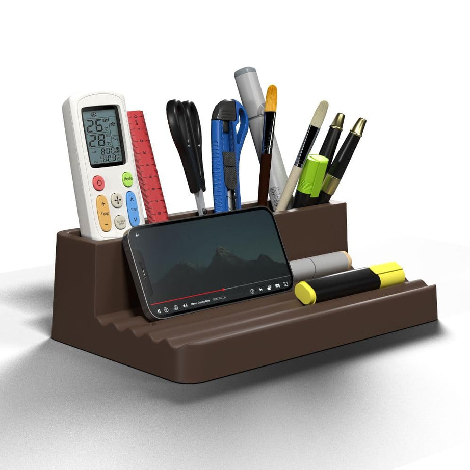 eo Pen Stand for Study Table Desk Organizer for Home Office Multipurpose Stationery Storage for Kitchen Dining Table Gifting Ideas (Groovemate) (Brown)