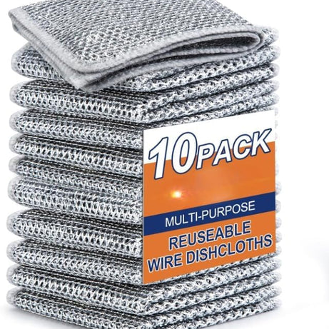 Live2Better Multipurpose Wire Dishwashing Rags for Wet and Dry Stainless Steel Scrubber Non-Scratch Wire Dishcloth for Washing Dishes Sinks Counters Easy Rinsing Machine Washable (10 Pack)