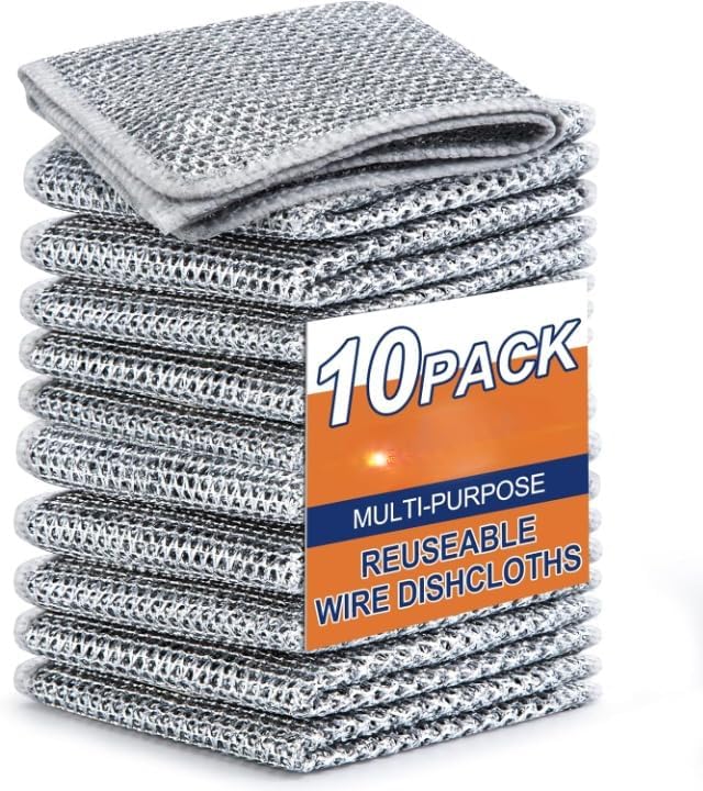 Live2Better Multipurpose Wire Dishwashing Rags for Wet and Dry Stainless Steel Scrubber Non-Scratch Wire Dishcloth for Washing Dishes Sinks Counters Easy Rinsing Machine Washable (10 Pack)