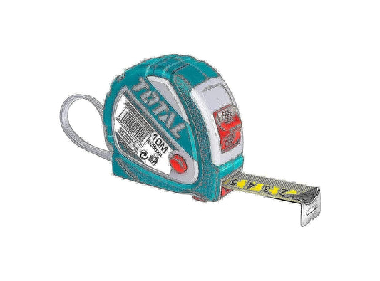 MR LIGHT TOTAL Steel Measuring Tape 10 m x25 mm, Metric and Inches, 3 Stop Button Function, Rubber Cover