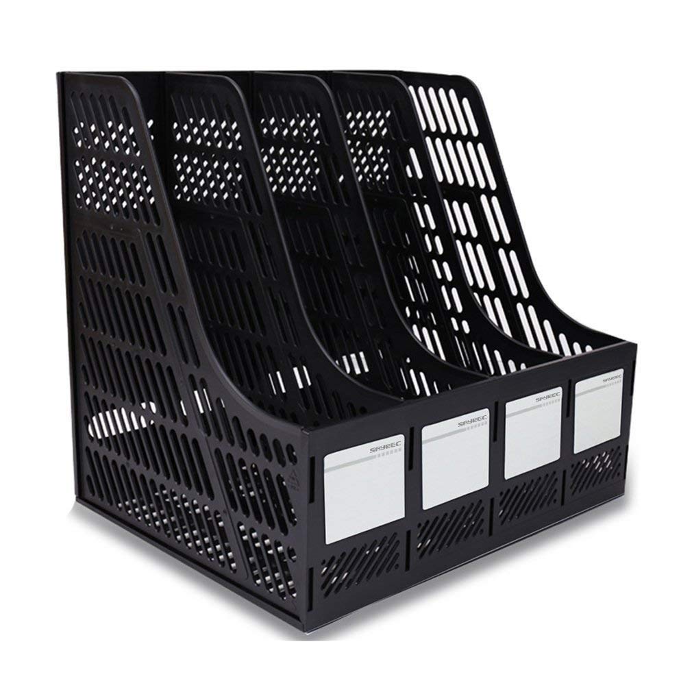 Heria Desktop Magazine Holder Desk File Organizer 5 Compartments | Plastic Vertical File Dividers Book Holder & Cabinet Document Storage Rack- Black