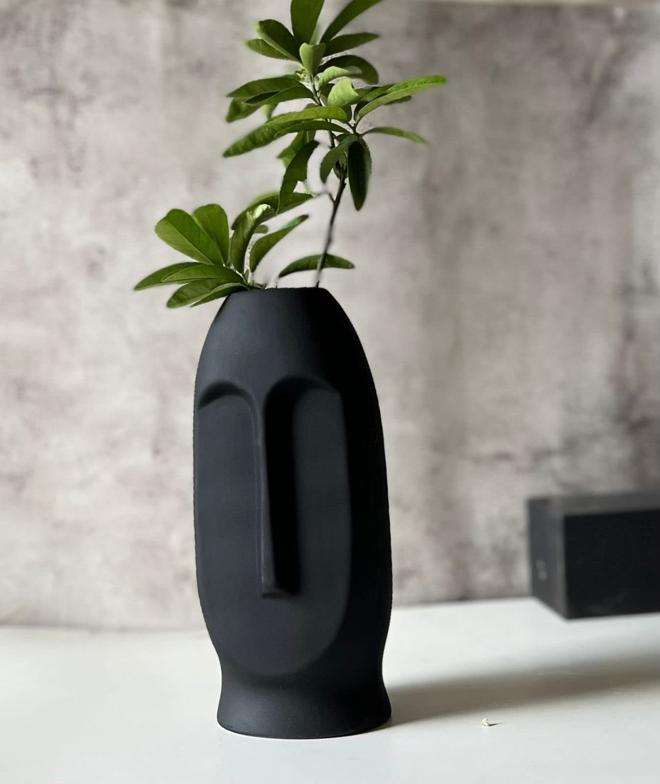 Craftribal Black Ceramic Abstract Face Vase | Ceramic Flower Vase | Matte(Rough) Finish, 10 Inches (Black)