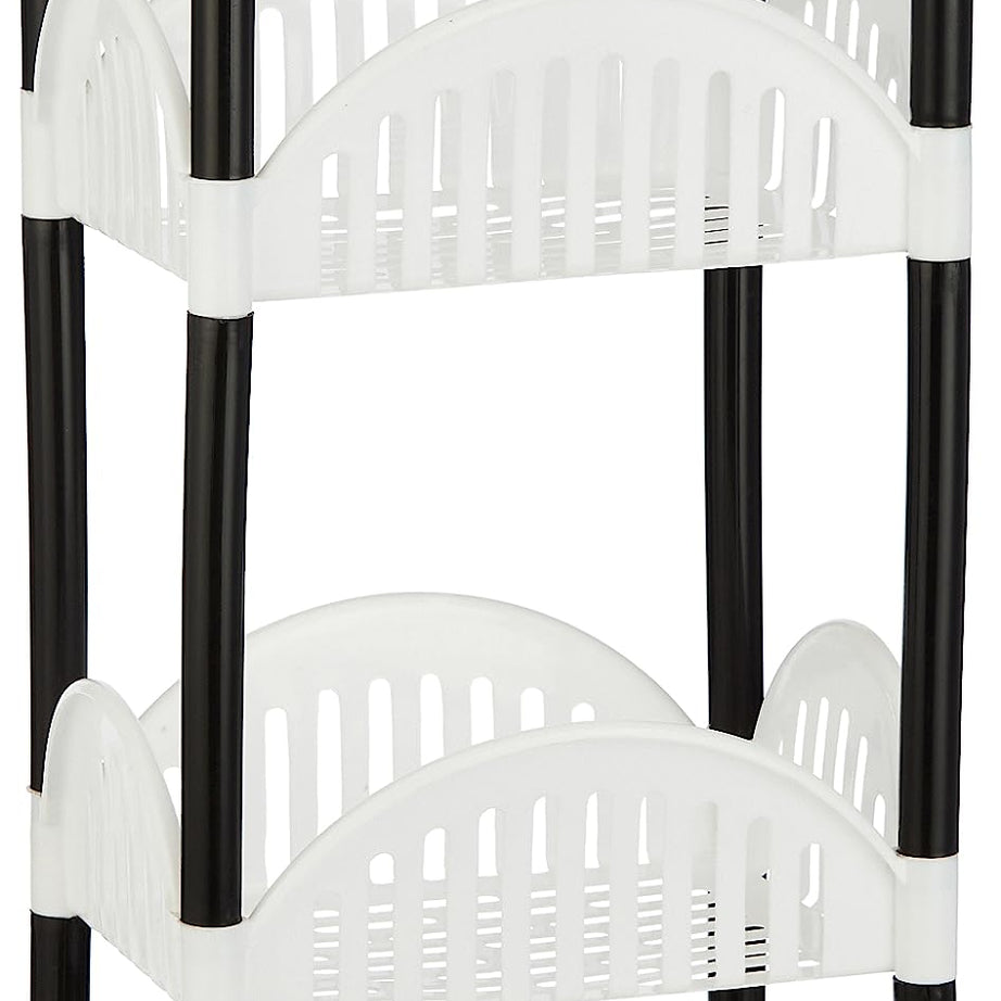 Amazon Brand - Solimo Four-Tier Countertop Multipurpose Plastic Tiered Shelf Rack For Kitchen, Living Room, Bathroom (Convex, Black And White)