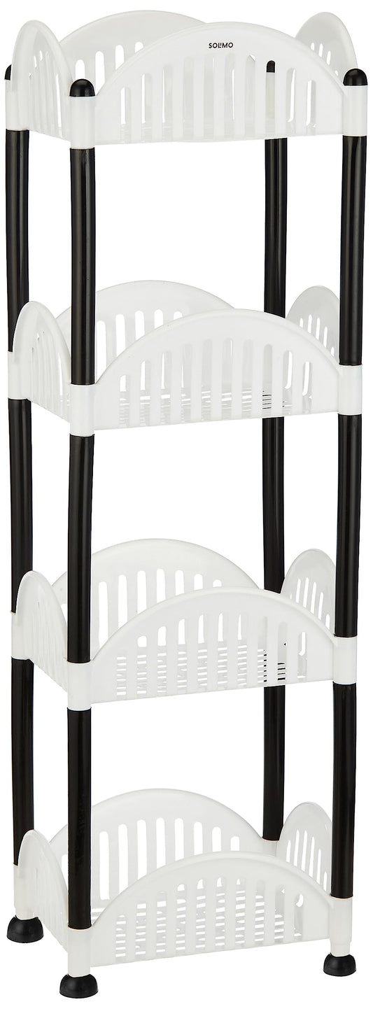 Amazon Brand - Solimo Four-Tier Countertop Multipurpose Plastic Tiered Shelf Rack For Kitchen, Living Room, Bathroom (Convex, Black And White)