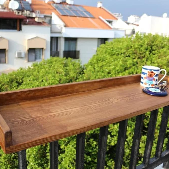 Satyam Wooden Balcony bar Table for railings, Solid Wood Folding Table for Balcony Railing, Wood Bar for Balcony Railing (Brown, 45 � 12 Inch)