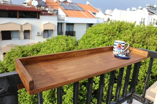 Satyam Wooden Balcony bar Table for railings, Solid Wood Folding Table for Balcony Railing, Wood Bar for Balcony Railing (Brown, 45 � 12 Inch)