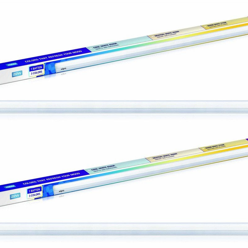 Wipro Garnet Plus 22w Colour Changing LED Batten with 3 shades of White | Coolwhite - Neutralwhite - Warmwhite | Pack of 2