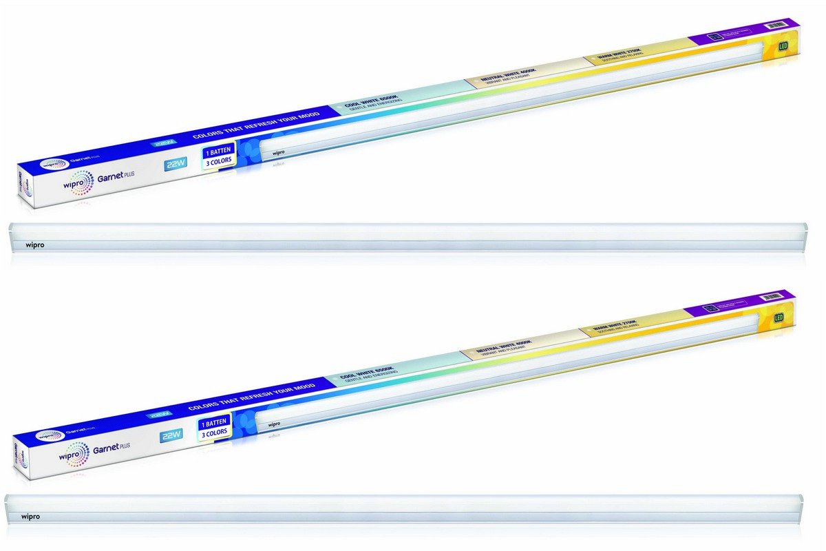 Wipro Garnet Plus 22w Colour Changing LED Batten with 3 shades of White | Coolwhite - Neutralwhite - Warmwhite | Pack of 2