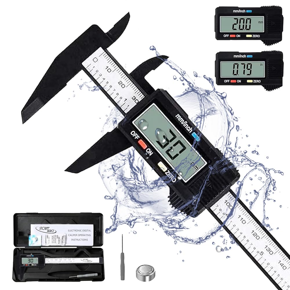 STORMHERO Digital Caliper, 0-6"/150mm Vernier Calipers, Electronic Micrometer Caliper with LCD Screen, Measuring Tool, Auto-Off, Inch and Millimeter Conversion Caliper Tool