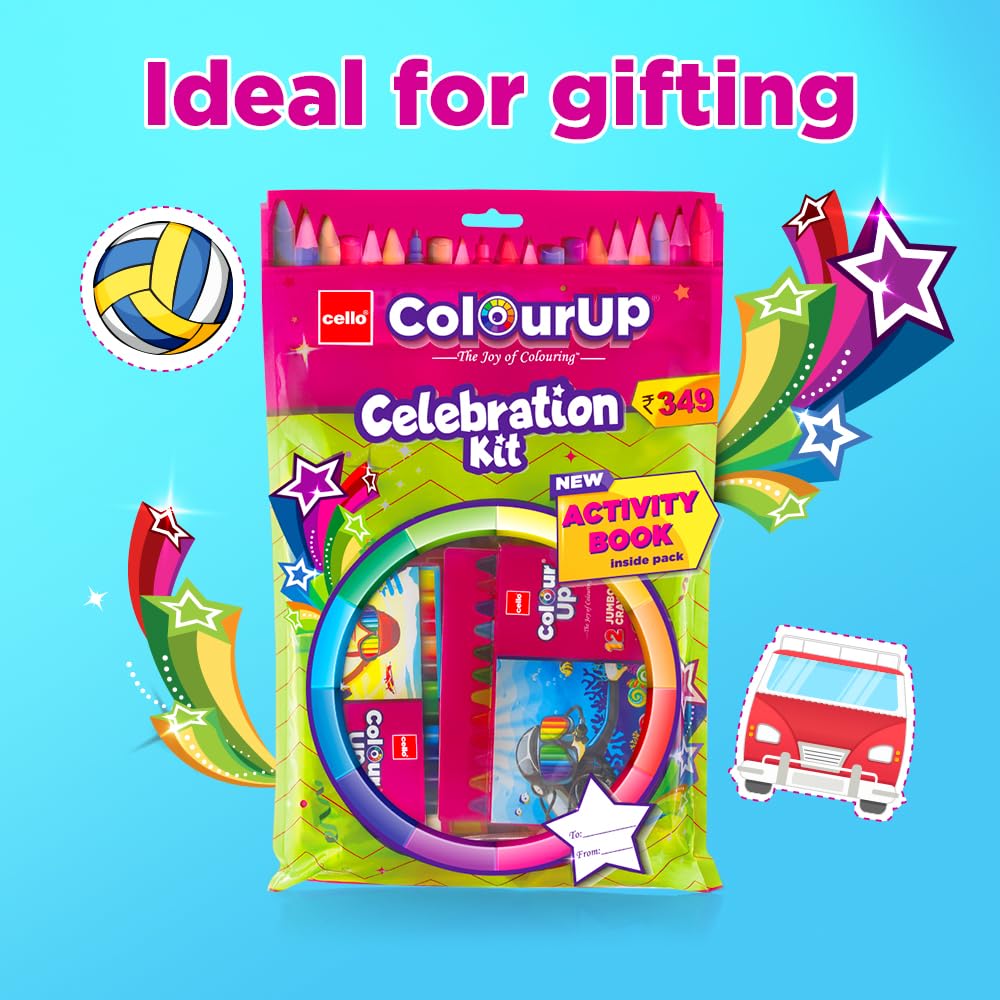 Cello ColourUp Celebration Kit|Coloring Kit includes Crayons, Sketch Pens, Coloured Pens & Activity Book|Best Gift Set for Kids Birthdays, Return Gifts & Diwali Presents