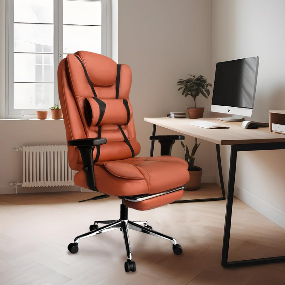 Kepler Brooks Office Chair | 3 Years Warranty | Office Chairs for Work from Home, Ergonomic Chair, 2D Adjustable Arms & Lumbar, Multi Lock Push Back Mechanism & Legrest - Italia Pro (Tan)