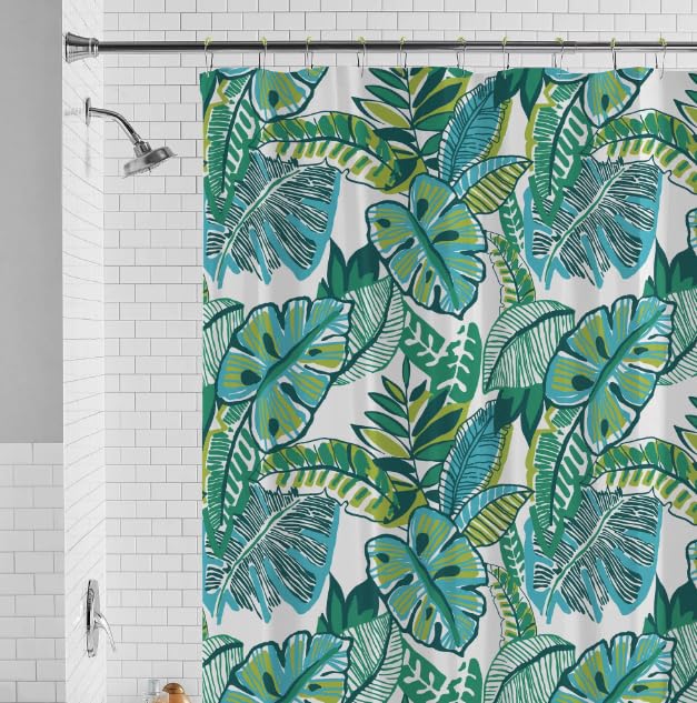 DRAPERI PEVA Shower Curtains for Bathroom – Jungle Design Plastic Curtain with FREE Matching 12 Hooks for Washroom Partition, Shower Screen, Glass Door & Outdoor Balcony, Waterproof, Size 200x180cm